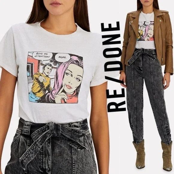 RE/DONE Classic "Nope" Graphic Baby Tee in Vintage White - Picture 3 of 4